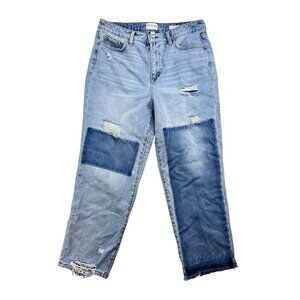 Frayed High Rise Ankle Straight Jeans Patchwork Size 31